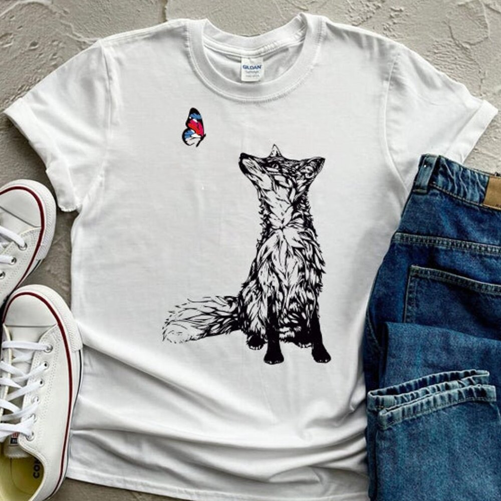 Fox and Butterfly Shirt, Pure Cotton, Nature Top